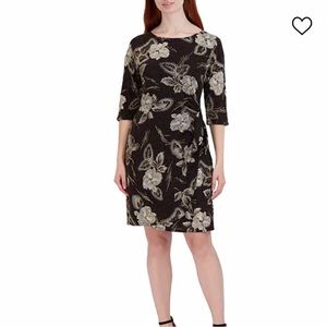 [Plus Size] Robbie Bee Women Floral-print Sideknot 3/4 Sleeve Sheath Dress sz 1X